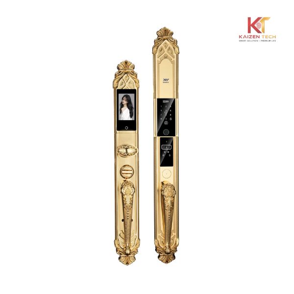 Khóa cửa đại sảnh Kawa KDS88 Face ID, lòng bàn tay, đồng thau mạ vàng 24K
